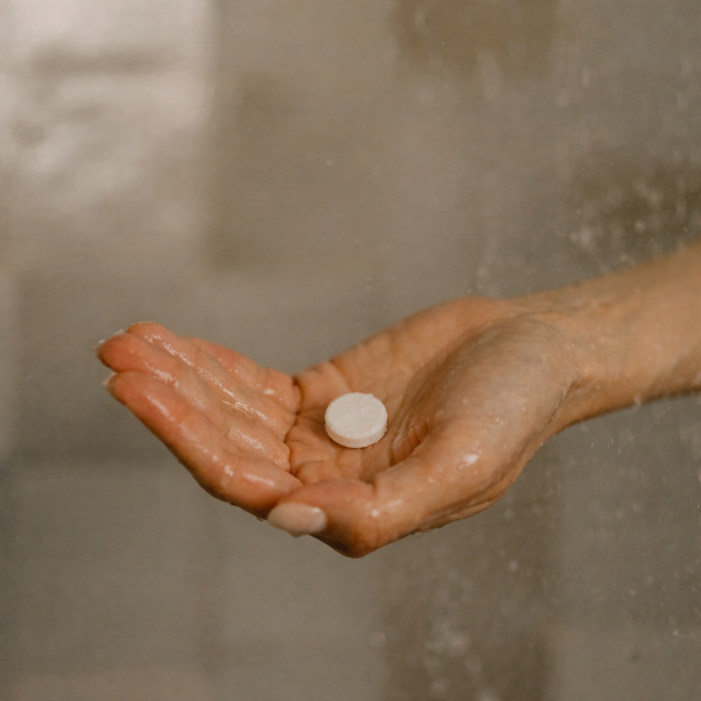 Tablet in palm under water